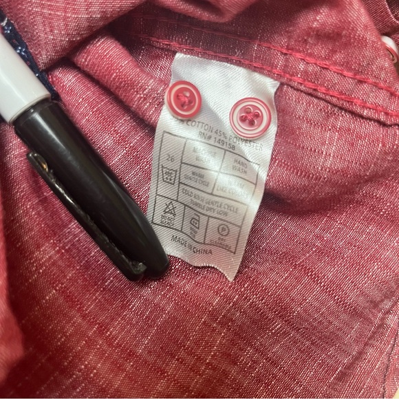 Boys 3t Craft And Flow Red maroon Button Down Shirt With Collar Blue lining - Picture 7 of 9